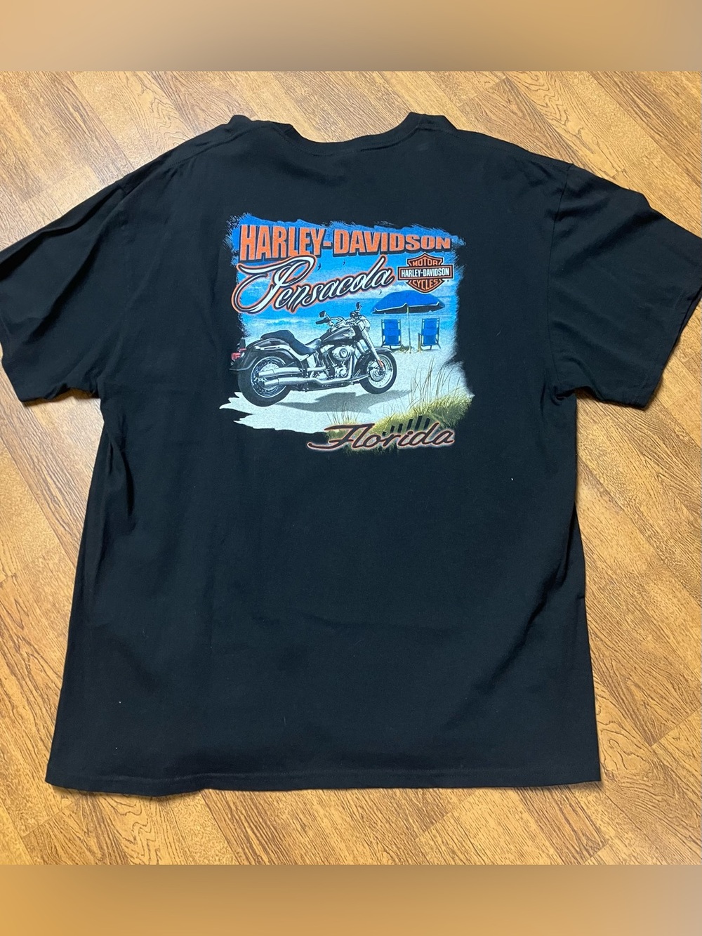 Harley Davidson Motorcycle Pensacola Florida 2XL Black T-shirt Two-sided